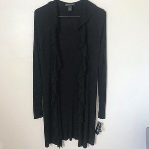 NWT - NC International Concepts Women's Black Ribbed Slit-hem Cardigan; Small